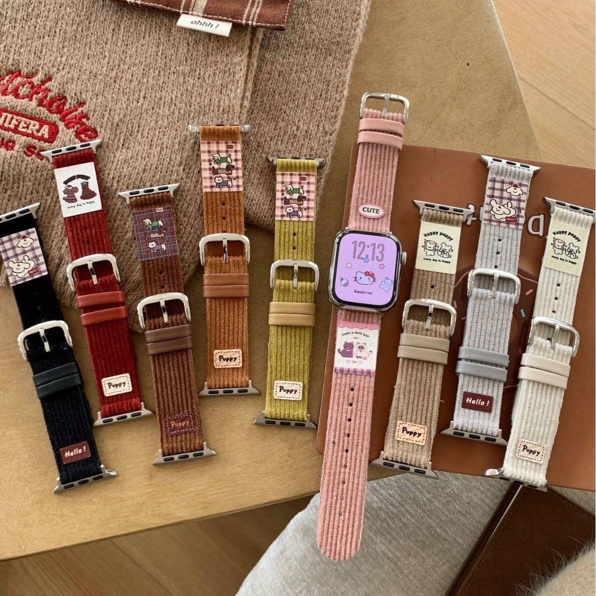 Corduroy Cute Sticker Strap Suitable for Apple Watch Strap Iwatch10/98765432Se Strap