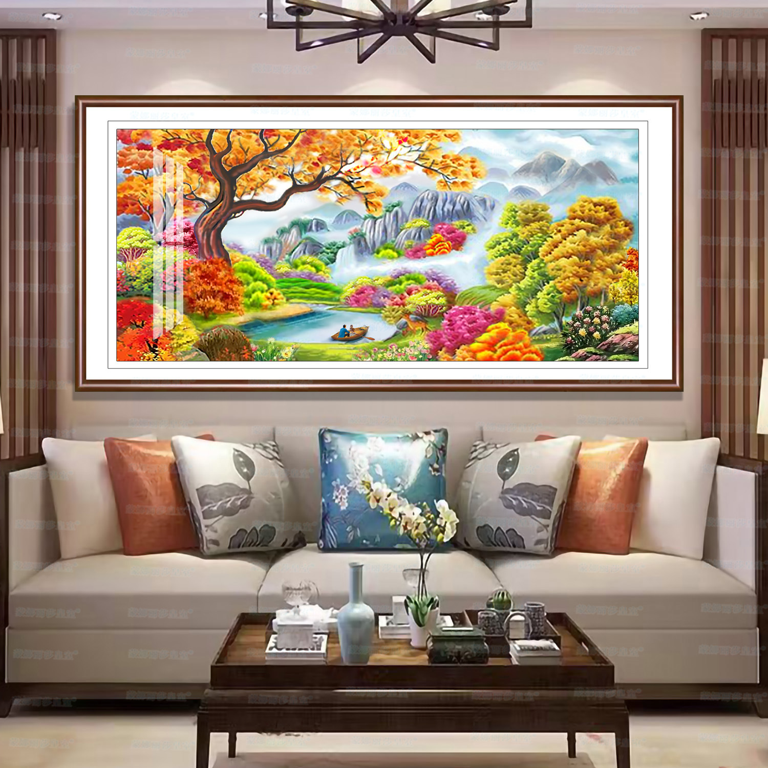 Monalisa real Cruz paraíso nueva versión gran paisaje moderno pintura hecha a mano bordado hilo