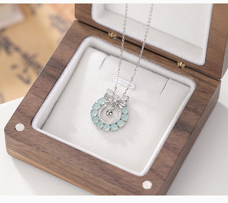 Mặt dây chuyền bạc S925 hình hươu nơ đính ngọc bích xanh — Mẫu ngọc bích nước xanh (không có dây chuyền) chi tiết 7