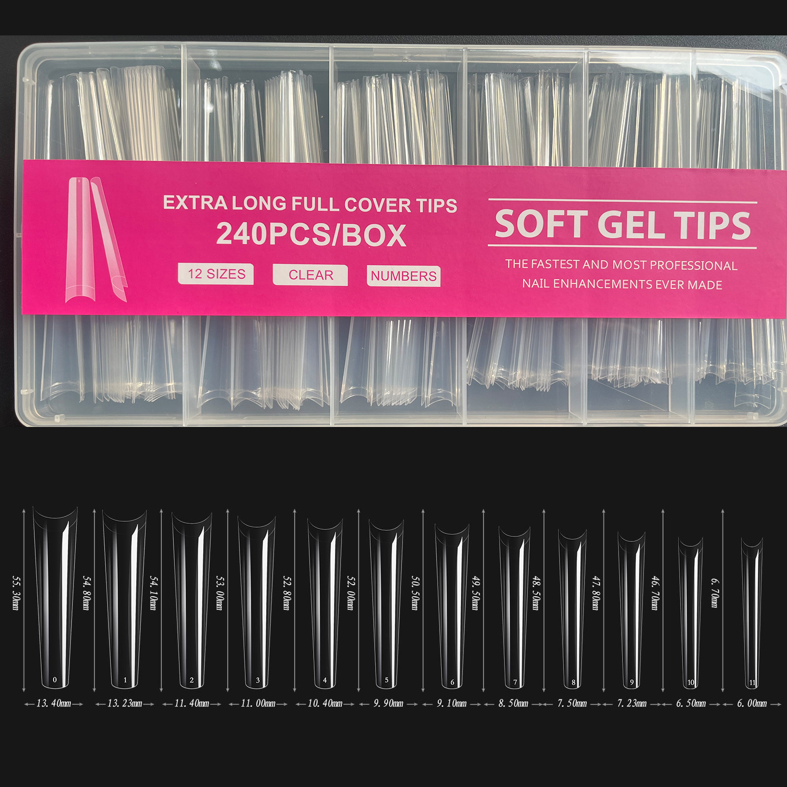 Arte de uñas transfronterizo piezas de uñas de tubo súper largo 240 piezas pegatinas completas transparentes alargadas Denim nail Ballet nail parche de uñas falsas