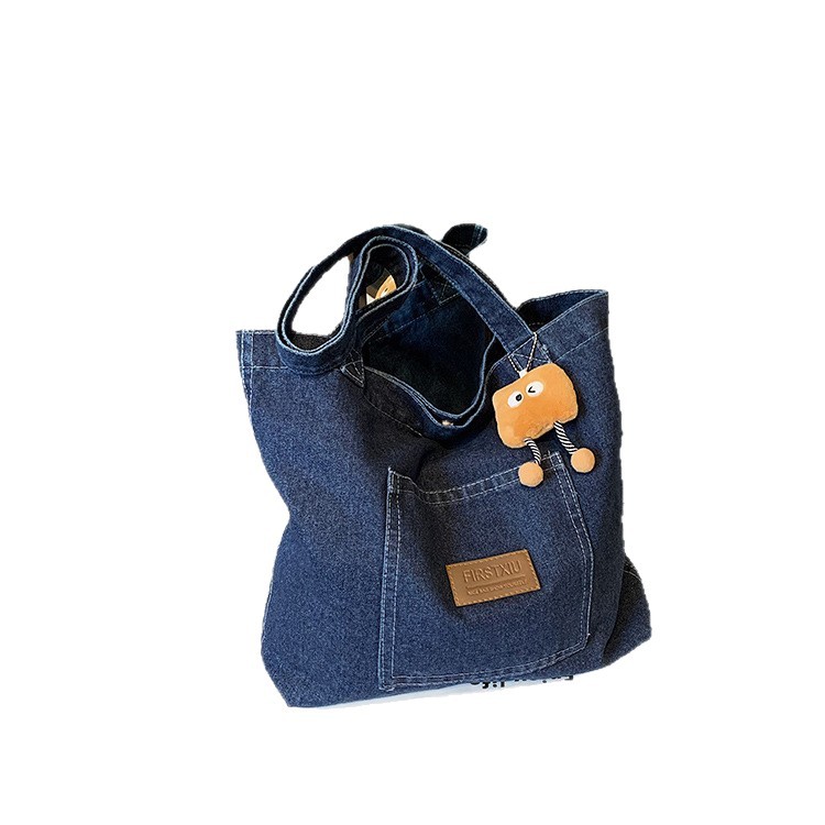 Denim Canvas Tote Bag Women's Large Capacity Artistic Shoulder Bag_voghion.com