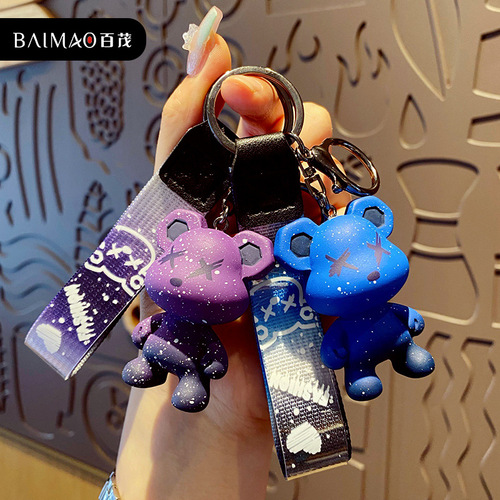 Creative Cartoon Gradient Color Changing Dragon Bear Keychain Trendy Cool Exquisite Resin Doll Keychain Couple School Bag Pendant