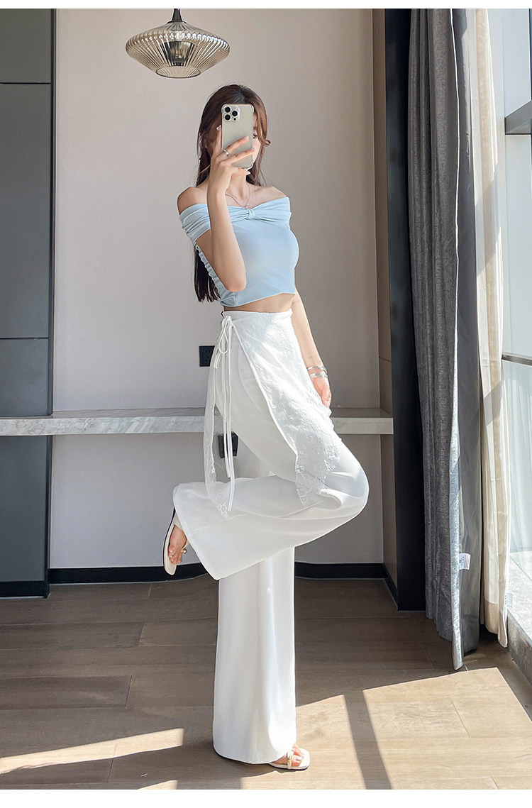 Quần culottes nữ ống rộng cạp cao ren eo phong cách Hàn Quốc — màu đen chi tiết 27
