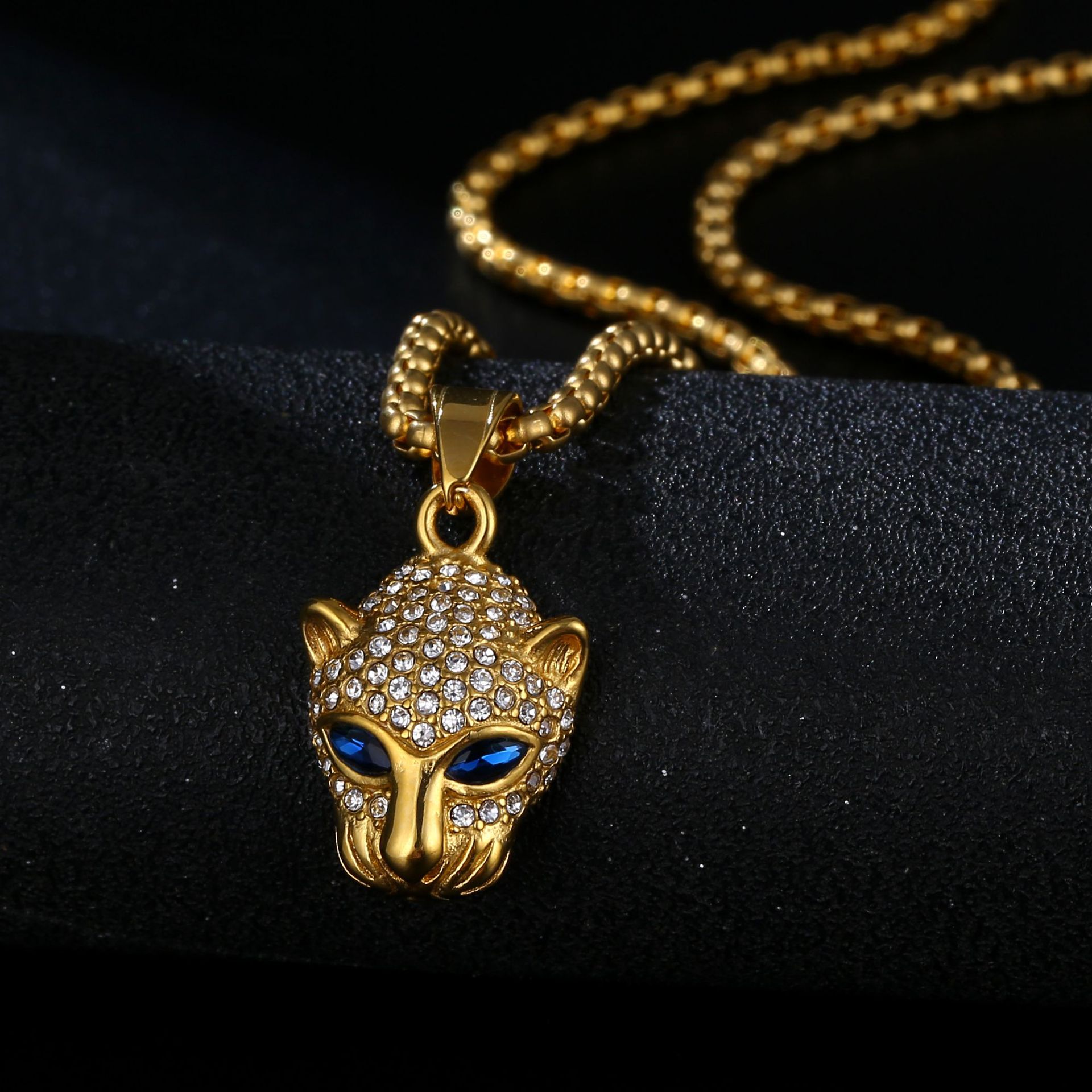 20g Weight Pendant, Chain Jewelry Making Type 18K Gold Plated Plating Material Rhinestones Inlay Material Titanium Steel Chain Material 1 Piece Quantity Party, Street Occasion Titanium Steel Material Jaguar Pattern Men's Gender Plating Design Hip-Hop Style Hip-Hop Jaguar Titanium Steel Plating Rhinestones 18K Gold Plated Men's 10