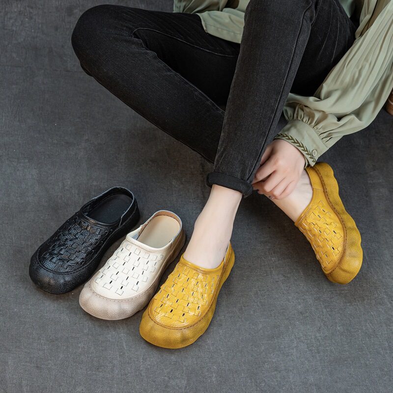 Summer New Style Women's Outdoor Slippers, First-Layer Cowhide, Hand-Woven, Artistic Retro Flat-Bottomed, Loose-Fitting, Closed-Toe Women's Sandals Summer New Style Women's Outdoor Slippers, First-Layer Cowhide, Hand-Woven, Artistic Retro Flat-Bottomed, Loose-Fitting, Closed-Toe Women's Sandals