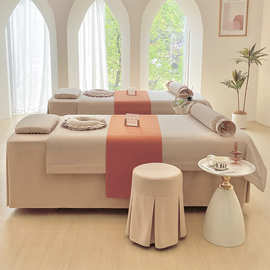 新款高档美容床罩四件套轻奢美容院专用按摩理疗床罩纯棉洗头床套