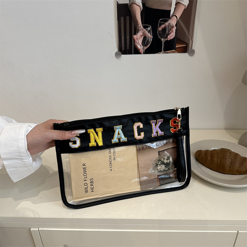 Tendencia transparente nueva impresión de letras bolsas de mano mujeres bordadas versátiles de gran capacidad de compras personalidades casuales