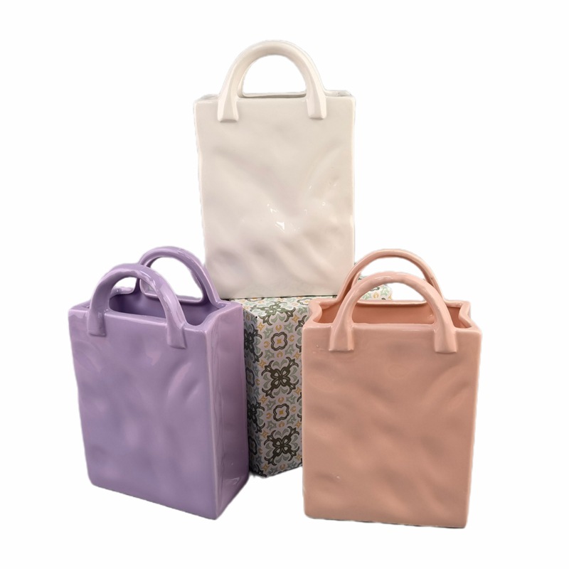 Dehua boca ancha creativo jarrón de cerámica sala de estar arreglo floral modelo de casa decoración de habitación decoración bolso flor al por mayor