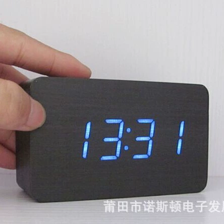 New silent LED wooden desk clock cross-border digital voice-activated luminous alarm clock with temperature display