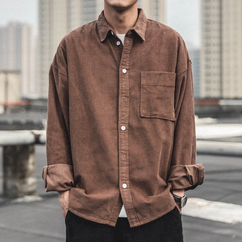 灯芯绒衬衫男长袖秋季日系潮流潮牌休闲宽松男生秋冬厚衬衫男外套|undefined