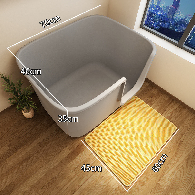 70CM 고양이 배변 상자 그레이 + 모래 조절 매트/손쉬운 관리♢