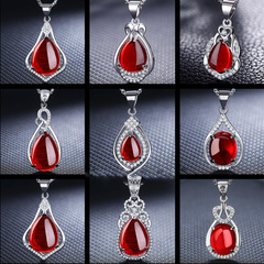 韓版水滴綻放瑪瑙吊墜綠玉髓時尚項鍊紅寶石女項墜玉石地攤貨批發