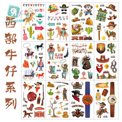 新款瑞卡龍跨境防水兒童紋身貼紙卡通牛仔紋身貼 廠家直銷批發