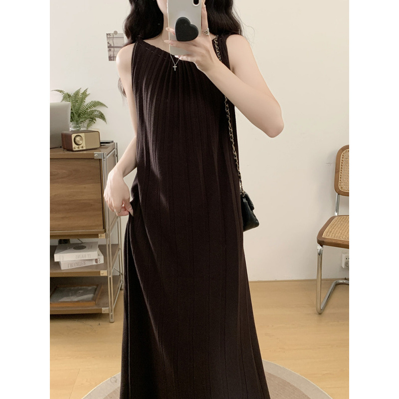 大码女装秋季胖MM百搭背心无袖长裙气质遮肚显瘦长款打底连衣裙|undefined