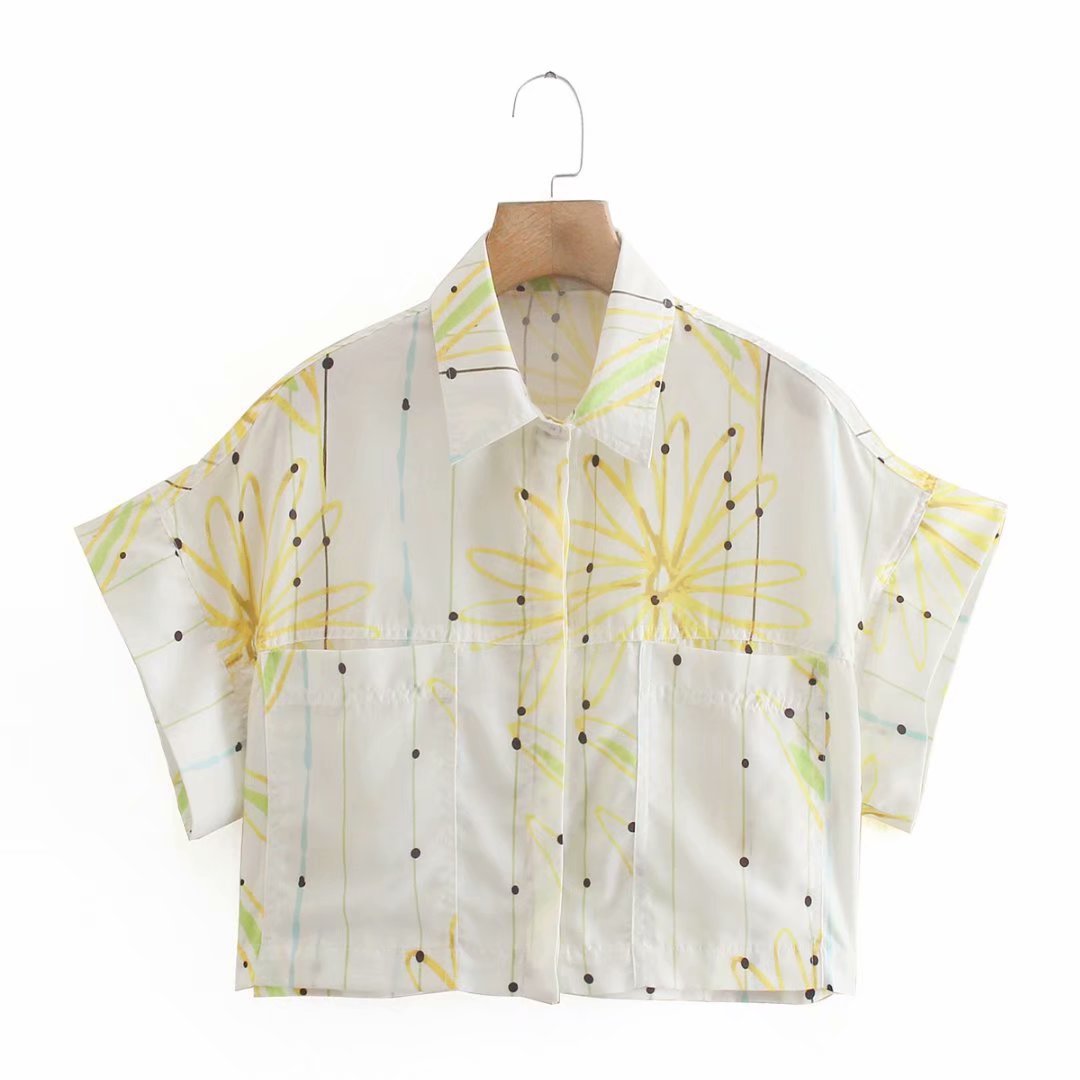 spring print poplin short-sleeved shirt NSAM40524