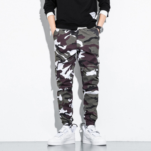 Cross-border Western and European New Camouflage Work Pants with Multiple Pockets Men's Small Feet Elastic Tight Fashion Denim Jeans Trendy Men's Clothing