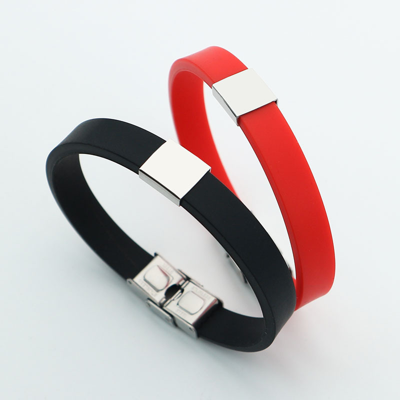 Cross-Border Popular Small Commodity Stainless Steel Glossy DIY Engraving Fashion Sports Silicone Couple Bracelet Dropshipping