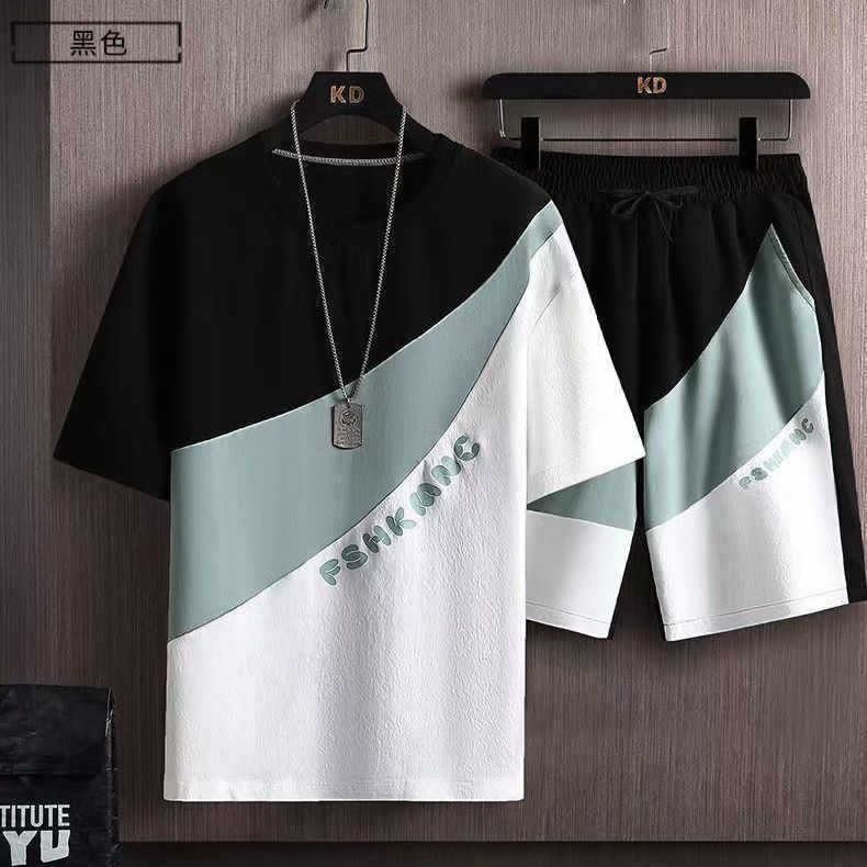 Summer Set Short-sleeved T-shirt Men's Set with Handsome Fashionable Brand Shorts Couple Teenager Half-sleeved Top Foreign Trade