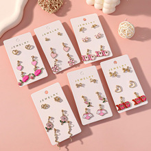 情人节滴油玫瑰红唇耳环套装女ins风小众不锈钢耳针爱心耳钉批发