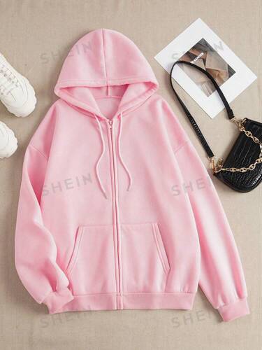 SHEIN Zip Up Drawstring Thermal Lined Hoodie (EU Size)