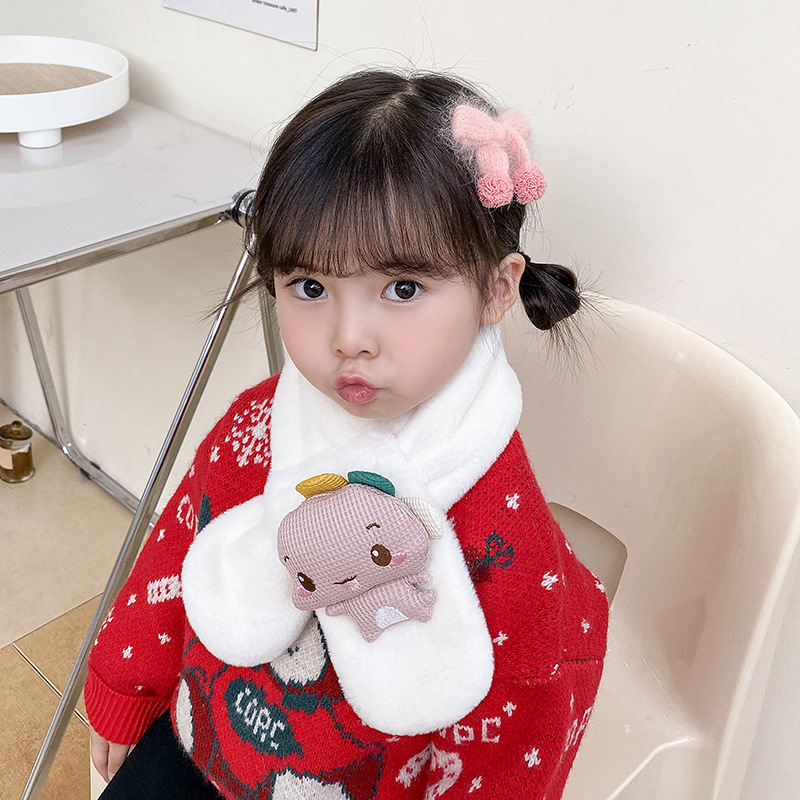 New children's scarf for autumn and winter, plush parent-child Christmas cute thick cartoon imitation rabbit fur baby neck warmer for winter