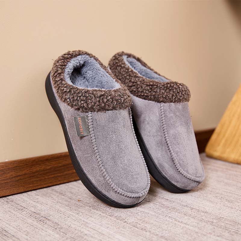 Zapatillas de algodón domésticas de invierno para hombres, lana cálida y veludo, bolsas de fondo suaves antideslizantes, zapatos de algodón cálidos para hombres