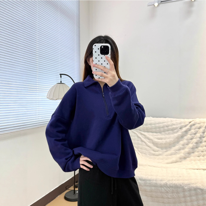 Skims Same Style Cotton Fleece Kardashian American Lapel Half-Zip Pure Color Loose Versatile Sweatshirt Skims Same Style Cotton Fleece Kardashian American Lapel Half-Zip Pure Color Loose Versatile Sweatshirt