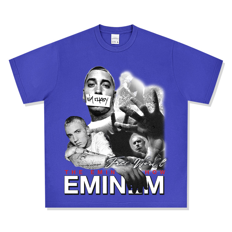 エミネムeminemプリントアメリカンヒップホップストリート長袖半袖レトロ水洗いオールドファッションtシャツ