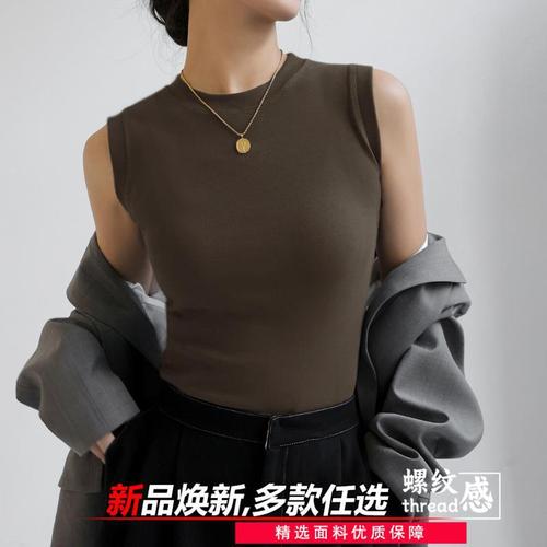 Threaded base round neck women's innerwear spring and summer 2025 sleeveless stylish strap thin top fashion