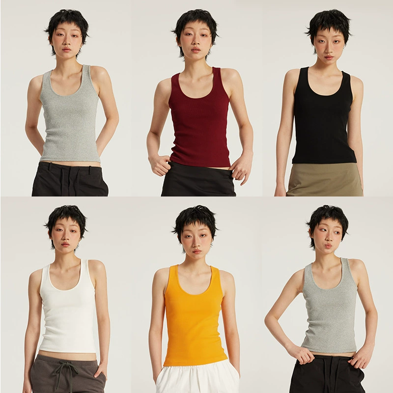 Женская одежда Jie Zhan | Жилет с U-образным вырезом из высокоэластичной нити 25 Весна/Лето Однотонная высокоэластичная тонкая базовая повседневная рубашка-бретелька.