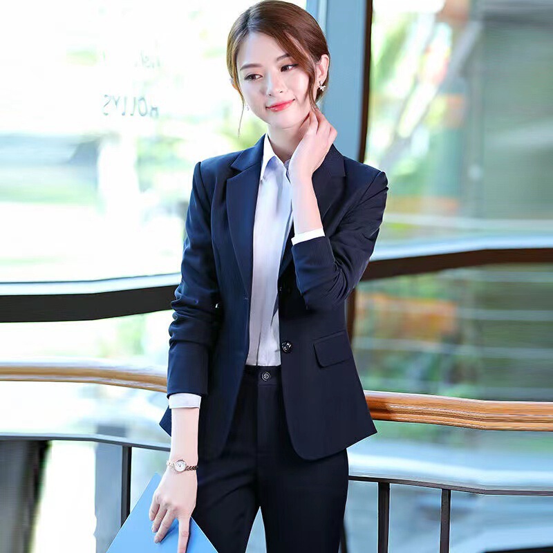 New professional suit women's black suit Korean slim fit hidden blue work suit fashion sales suit wholesale