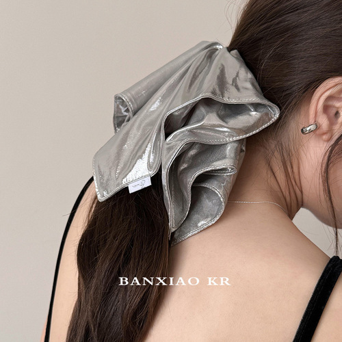 Silver-colored leather case large elastic hair tie high ponytail headband for women with high elasticity hair tie hair accessory