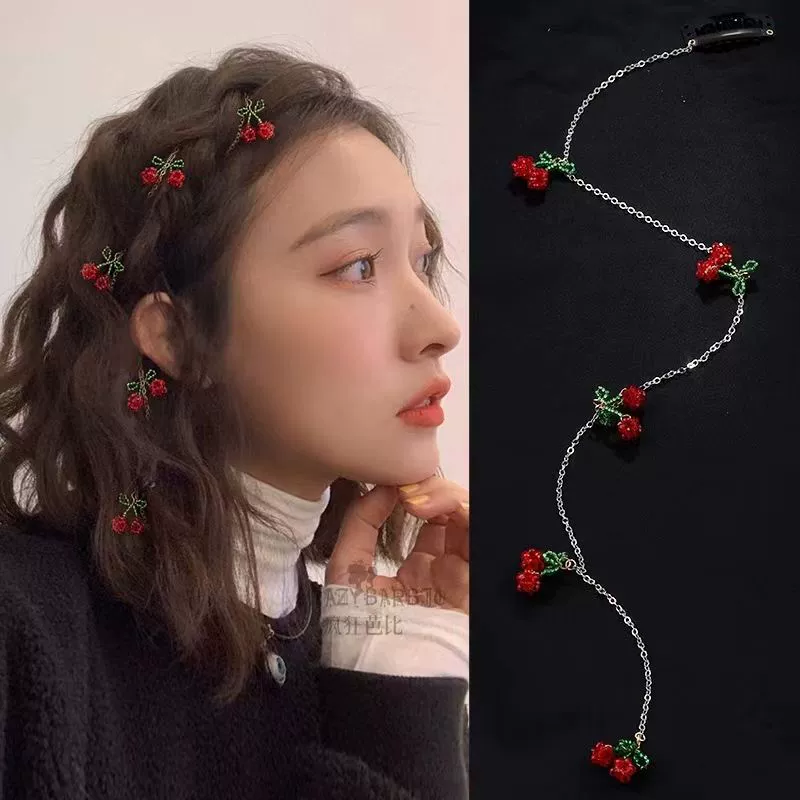 Вишневая цепочка для волос Wu Xuanyi с поколением тремоло, новые длинные и короткие волосы, супер фея, аксессуары для волос, боковой зажим для женщин