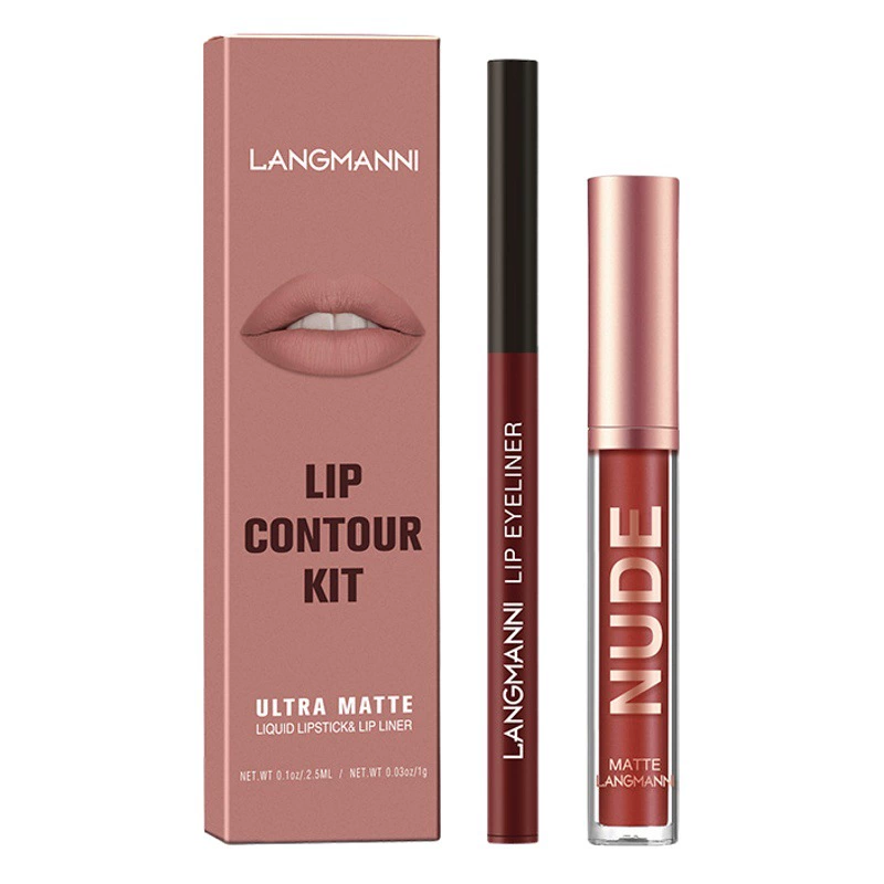 Langmanni1 + 1 трансграничный макияж блеск для губ Карандаш для губ комбинация 2 костюма антипригарная чашка матовый блеск для губ костюм