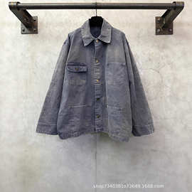 正确版本潮牌P家25FW新款做旧冰蓝四袋工装牛仔夹克外套OS版型INS