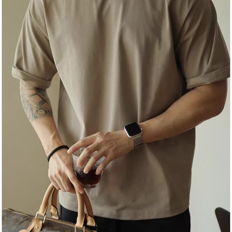 400g American Retro Pure Cotton Workwear T-Shirt Men's Trendy Classy Loose Short-Sleeved Outdoor Sports Top Pure Cotton Breathable