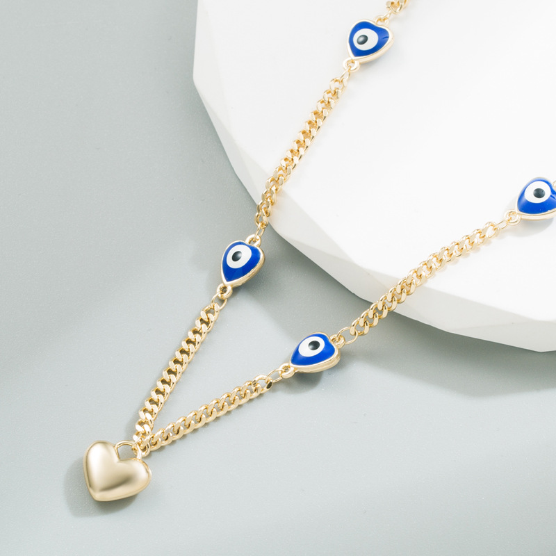 Retro Devilu0027S Eye Heart Shape Titanium Steel Necklace Enamel Stainless Steel Necklaces