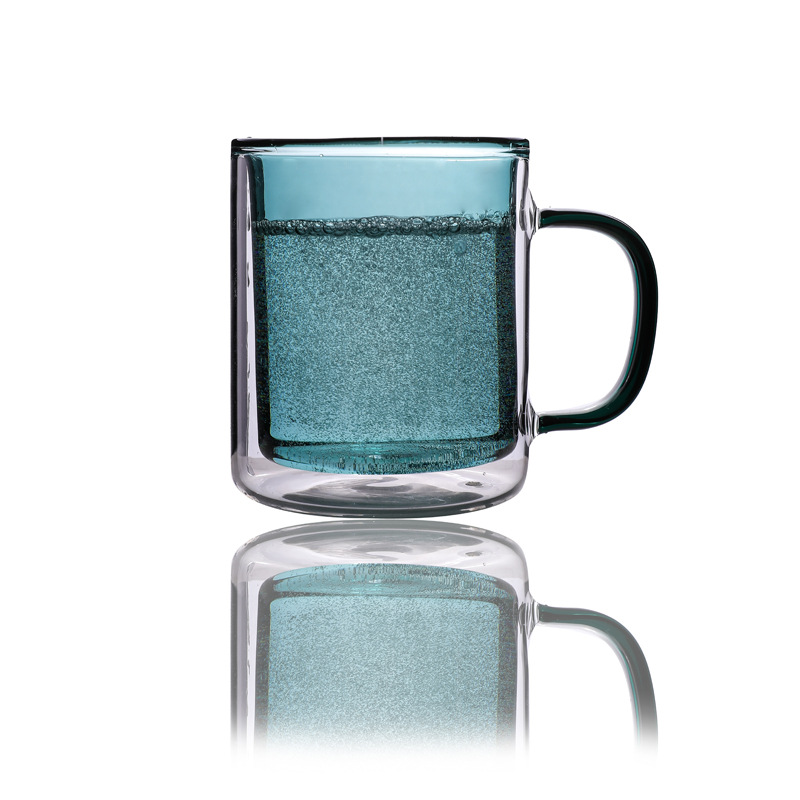Vidrio de borosilicato para el hogar taza de agua de doble capa con aislamiento de doble capa taza de café con leche forro de color con mango taza de doble capa
