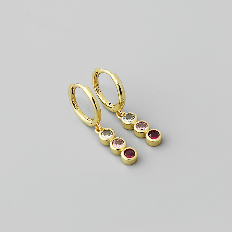 retro threecolor zircon drop hoop copper earrings wholesale Nihaojewelrypicture1