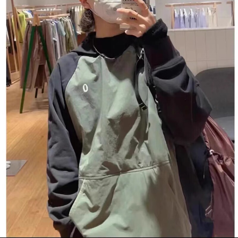 Cabinet 1650! Great-looking High-quality Autumn Couple Men's and Women's Loose Hooded Color Matching Sweat Top New Style