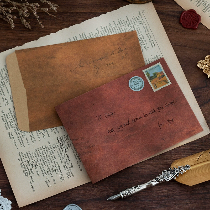 Envelope B11, leather-effect cowhide paper, 16×11 cm, vintage kraft seal (20 pcs option)