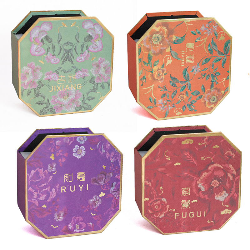 新年春节国风八角花盒印花福桶年宵花插花盒居家客厅喜庆摆件批发