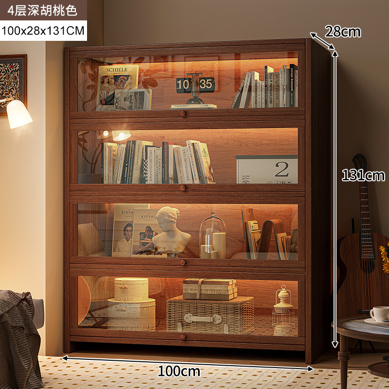 armario de madera maciza armario de almacenamiento en una pantalla de vidrio imitación de color nuez armario sala de estar estantería a prueba de polvo