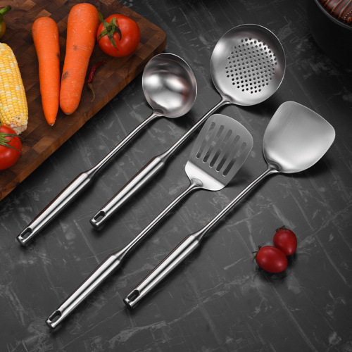 Stainless steel stand-up spatula, cooking spatula, thickened soup spoon, hollow handle, one-piece household kitchen utensil set
