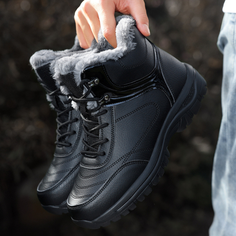 Winter Black Men's Shoes, Velvet Warm Snow Boots, Thickened High-Top Cotton Shoes, Northeast Cold-Resistant Cross-Border Large Size Dropshipping
