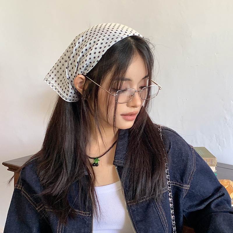 Pañuelo de seda de lunares, sentido avanzado, nuevo estilo perezoso, pañuelo en la cabeza, cinturón para el cabello, bufanda cuadrada multifuncional de moda, cortina de pedos de cintura