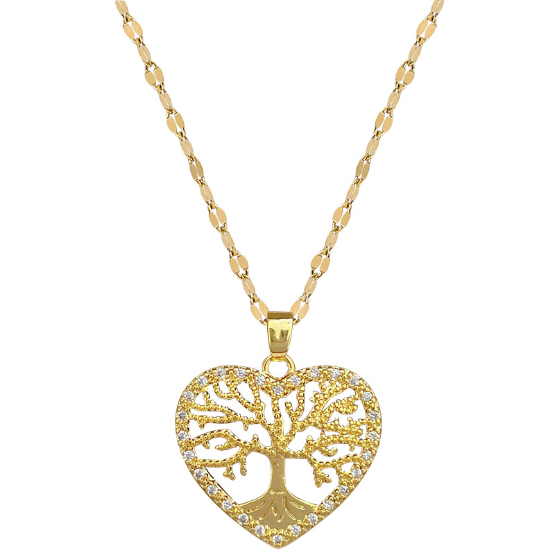 Gorgeous Tree Of Life Full Diamond Necklace Titanium Steel Chain_voghion.com