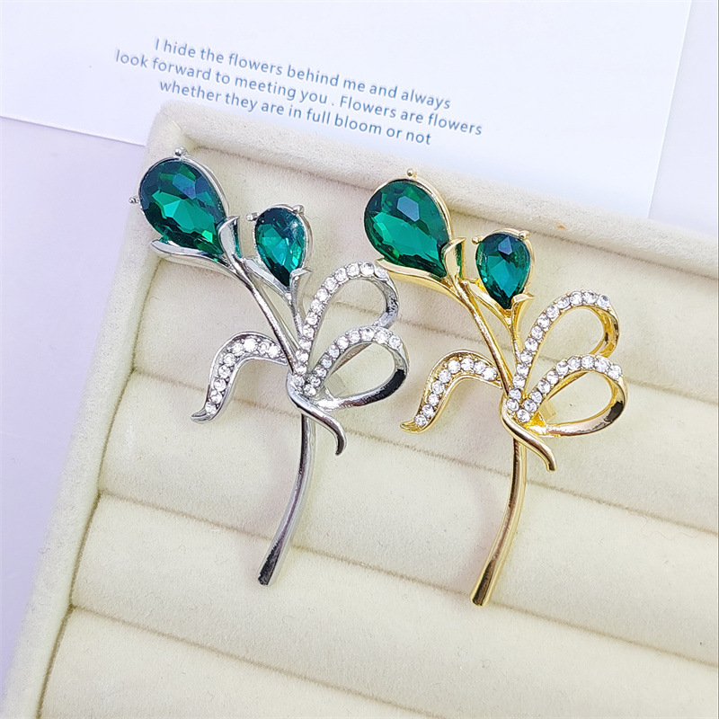 Luxuriöse Tulpen Brosche Mit Katzenaugen Stein Für Damen_voghion.com