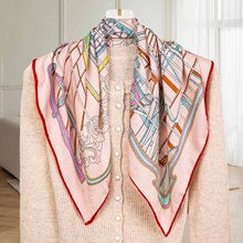 F【马链空间】大牌新款桑蚕丝真丝提花澳毛70中方巾双面异色披肩