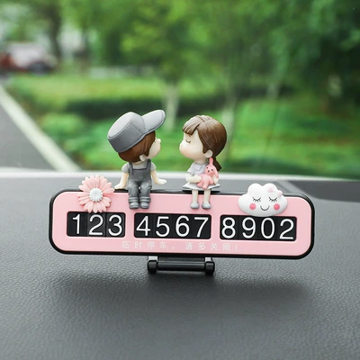Temporary Parking Sign with Phone Number, Cartoon Number Plate, Abs Car Parking Number Plate (Nömrəli dayanma kartı) - yj-2050-white-cloud-daisy-couple-pink